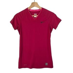 Nike Pro Combat Hot Pink V-Neck Short Sleeve Athletic Top S‎